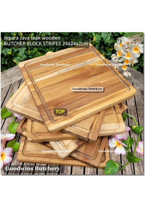 Cutting board butcher block STRIPES SQUARE 24x24x2cm +/-800g talenan kayu jati Jepara